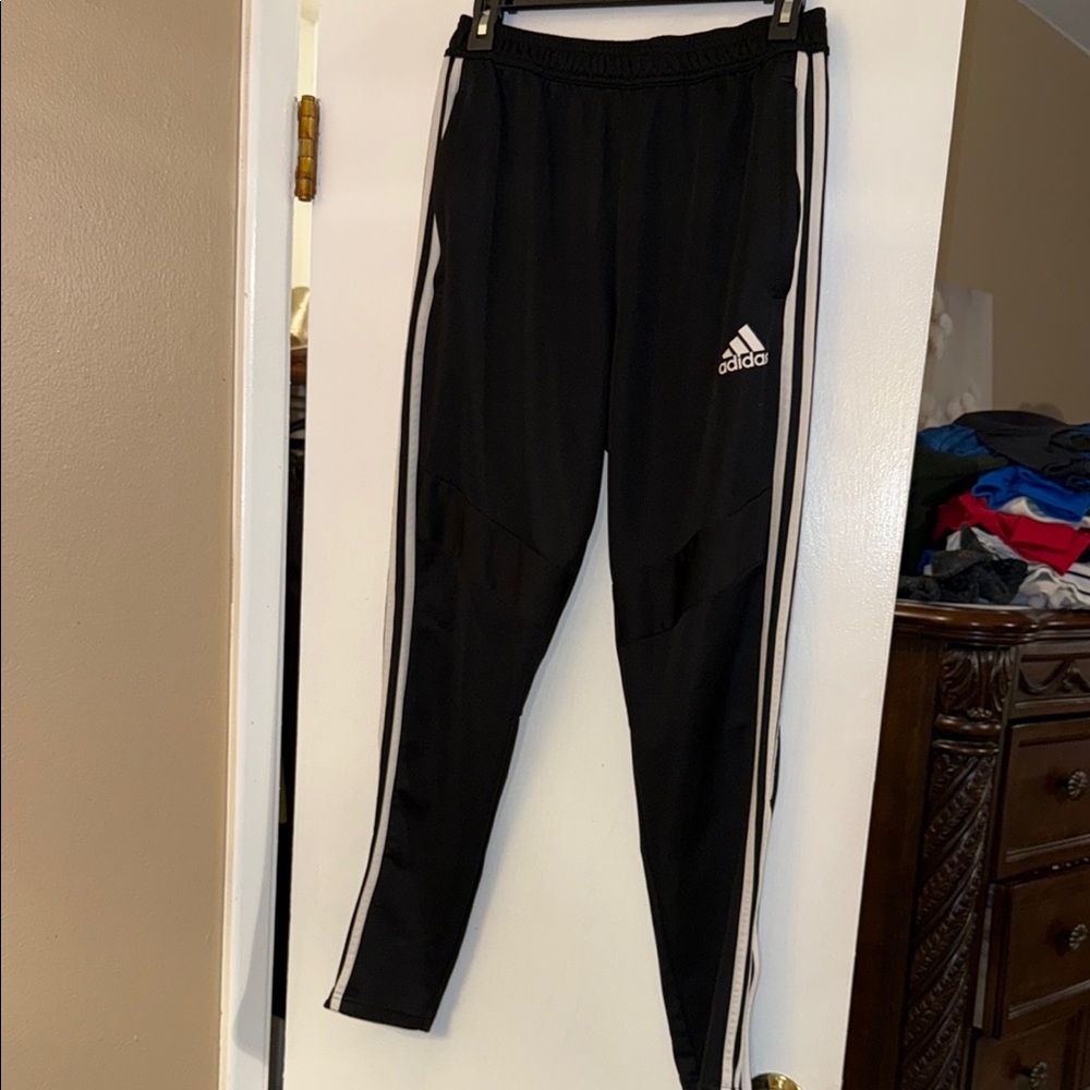 Adidas Kids Black Joggers with White Stripes